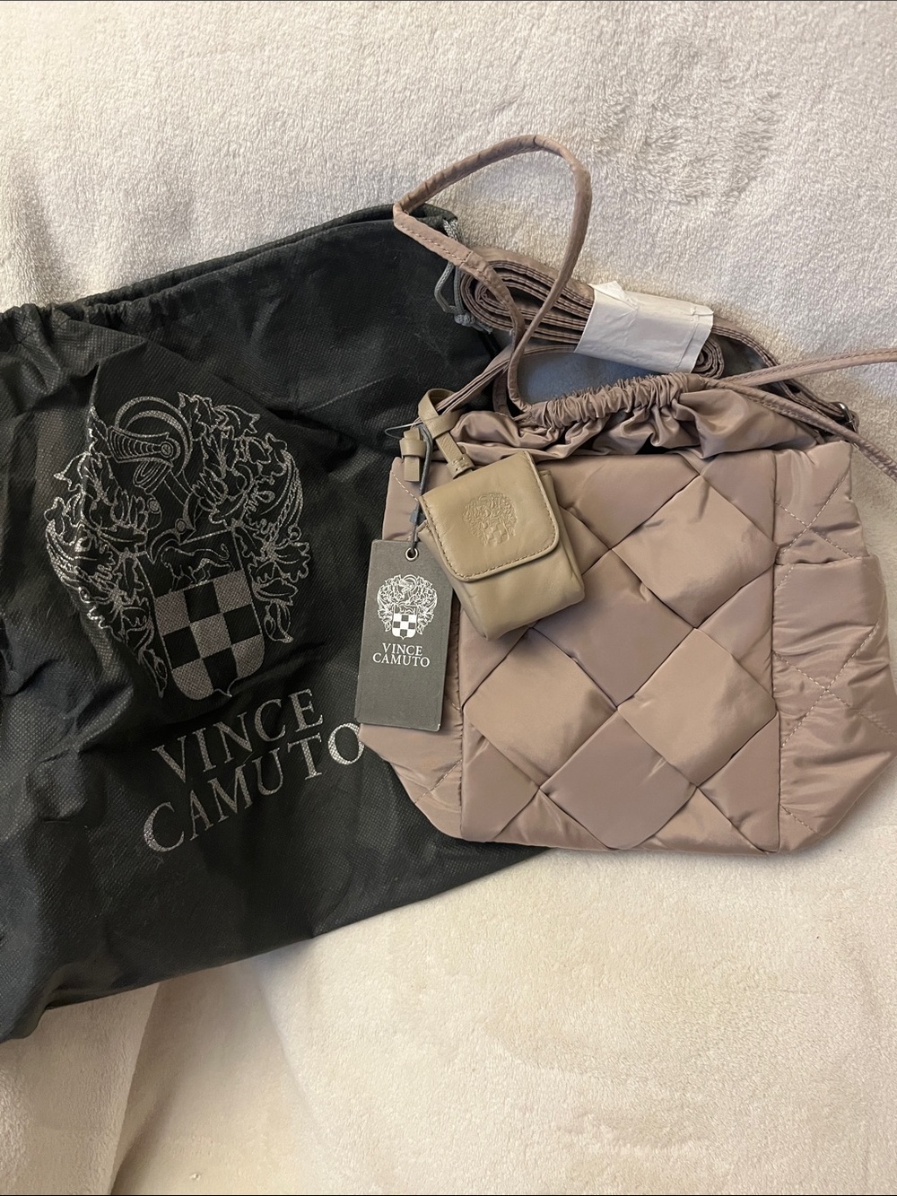 Vince Camuto Quilted Taupe Shoulder Crossbody with Pouch
